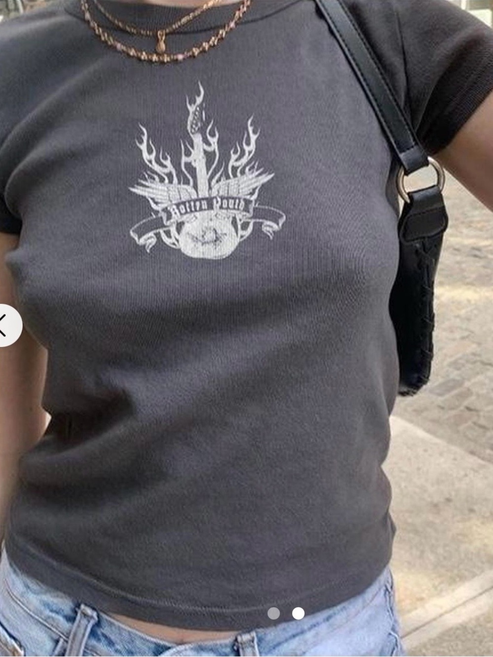 Brandy Melville Charcoal Gray Graphic Flame Tee